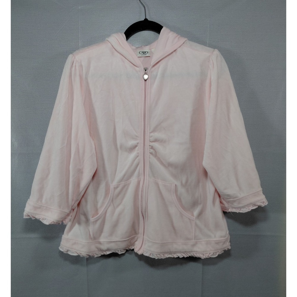 Cato Hooded Velour Track Jacket Zip Front 14/16W Light Pink Ruffle